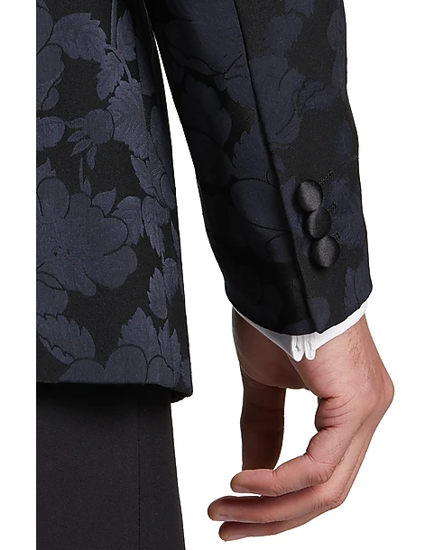 Egara Slim Fit Peak Lapel Dinner Jacket, Midnight Floral Jacquard 2 Egara Slim Fit Peak Lapel Dinner Jacket, Midnight Floral Jacquard - Image 2
