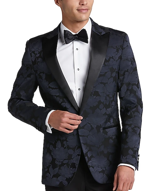 Egara Slim Fit Peak Lapel Dinner Jacket, Midnight Floral Jacquard 1 Egara Slim Fit Peak Lapel Dinner Jacket, Midnight Floral Jacquard