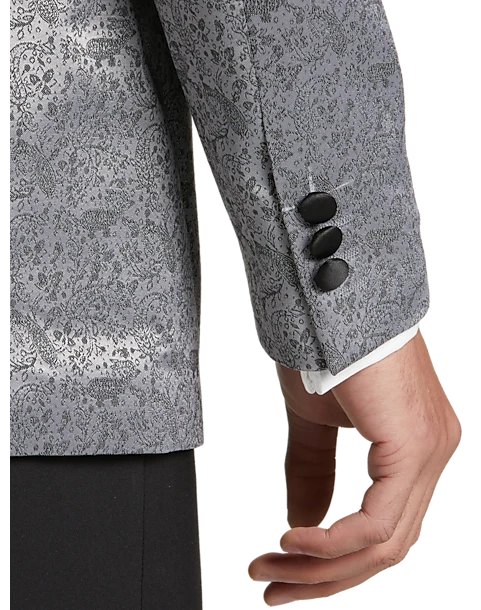 Egara Slim Fit Shawl Lapel Dinner Jacket, Silver Jacquard 2 Egara Slim Fit Shawl Lapel Dinner Jacket, Silver Jacquard - Image 2