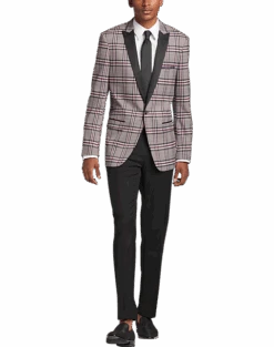 Paisley & Gray Slim Fit Dinner Jacket, Gray And Berry Plaid -Gentleman’s Outlet Store MW40 15Z9 67 PAISLEY GRAY BERRY PLAID ALT3