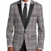 Paisley & Gray Slim Fit Dinner Jacket, Gray And Berry Plaid