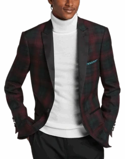 Paisley & Gray Slim Fit Dinner Jacket, Wineberry Plaid
