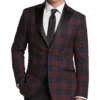 After Hours Slim Fit Satin Peak Lapel Dinner Jacket, Red Tartan Plaid