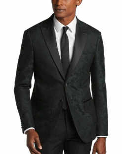 After Hours Slim Fit Satin Peak Lapel Dinner Jacket, Green Paisley