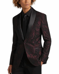After Hours Slim Fit Shawl Collar Dinner Jacket, Burgundy Paisley