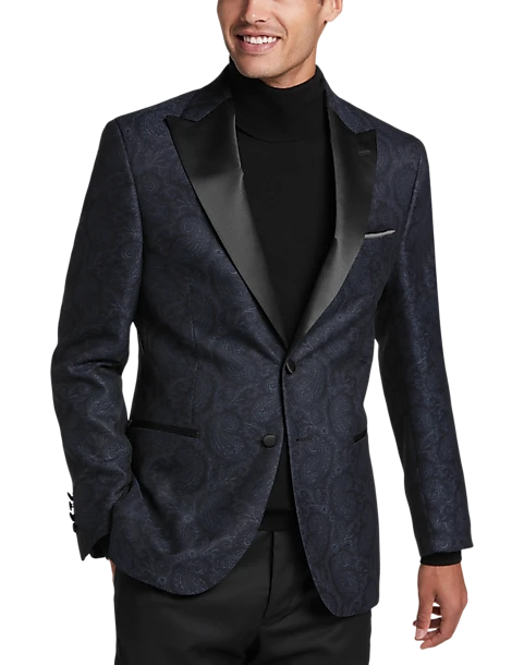 Egara Slim Fit Peak Lapel Dinner Jacket, Charcoal Paisley 1 Egara Slim Fit Peak Lapel Dinner Jacket, Charcoal Paisley