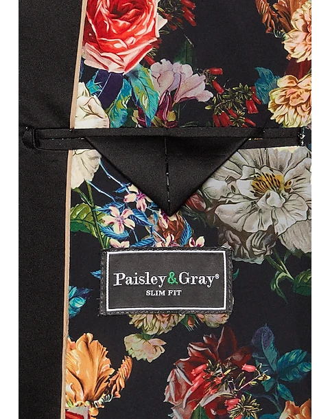 Paisley & Gray Slim Fit Double Breasted Dinner Jacket, Black 4 Paisley & Gray Slim Fit Double Breasted Dinner Jacket, Black - Image 4