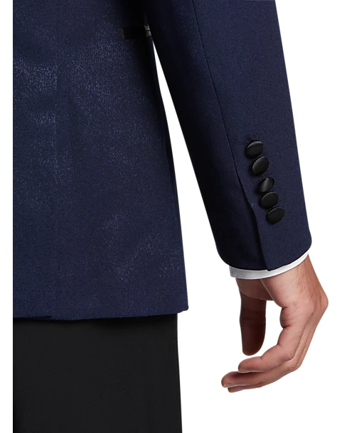 Egara Slim Fit Peak Lapel Double Breasted Dinner Jacket, Navy Tic 2 Egara Slim Fit Peak Lapel Double Breasted Dinner Jacket, Navy Tic - Image 2