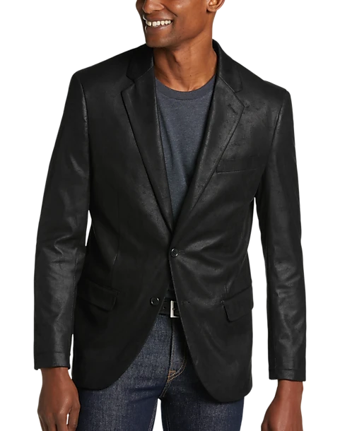 Daniel Hechter Modern Fit Vegan Leather Sport Coat, Black 1 Daniel Hechter Modern Fit Vegan Leather Sport Coat, Black