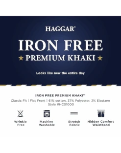 Haggar Iron-Free Premium Khaki® Classic Fit Flat-Front Pants, Navy -Gentleman’s Outlet Store MW40 230V 17 HAGGAR CHAR HEATHER ALT3