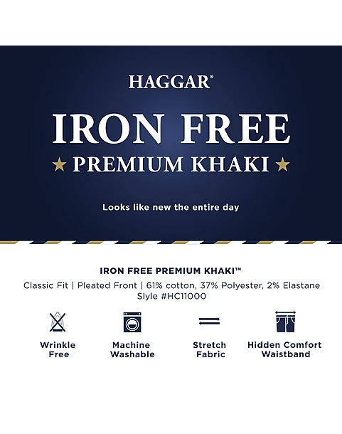 Haggar Iron-Free Premium Khaki® Classic Fit Pleated-Front Pants, Dark Navy 4 Haggar Iron-Free Premium Khaki® Classic Fit Pleated-Front Pants, Dark Navy - Image 4