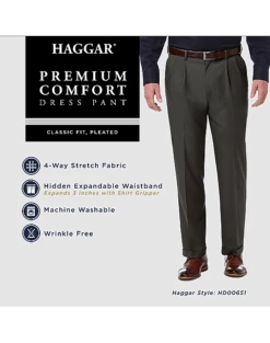 Haggar Premium Comfort Classic Fit Pleat-Front Pants, Medium Khaki -Gentleman’s Outlet Store MW40 235R 02 HAGGAR BLACK ALT3 1