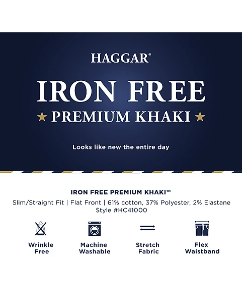 Haggar Iron-Free Premium Khaki™ Slim/Straight Fit Flat-Front Pants, Medium Khaki 4 Haggar Iron-Free Premium Khaki™ Slim/Straight Fit Flat-Front Pants, Medium Khaki - Image 4