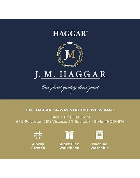 J.M. Haggar™ 4-Way Stretch Classic Fit Flat-Front Pants, Blue 4 J.M. Haggar™ 4-Way Stretch Classic Fit Flat-Front Pants, Blue - Image 4