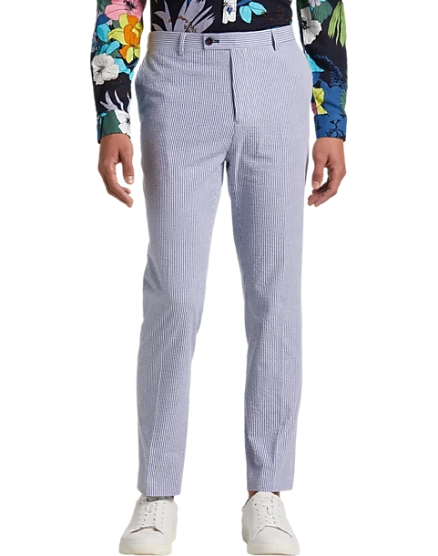 Paisley & Gray Slim Fit Suit Separates Pants, Blue & White Seersucker 1 Paisley & Gray Slim Fit Suit Separates Pants, Blue & White Seersucker