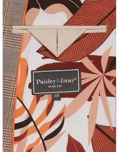 Paisley & Gray Slim Fit Suit Separates Coat, Tan And Gray Plaid -Gentleman’s Outlet Store MW40 3XL0 65 PAISLEY GRAY TAN GREY PLAID ALT3