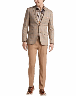 Paisley & Gray Slim Fit Suit Separates Coat, Tan And Gray Plaid -Gentleman’s Outlet Store MW40 3XL0 65 PAISLEY GRAY TAN GREY PLAID ALT5