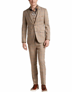 Paisley & Gray Slim Fit Suit Separates Coat, Tan And Gray Plaid -Gentleman’s Outlet Store MW40 3XL0 65 PAISLEY GRAY TAN GREY PLAID ALT9