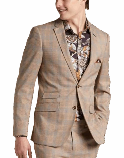 Paisley & Gray Slim Fit Suit Separates Coat, Tan And Gray Plaid