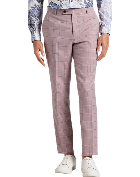 Paisley & Gray Slim Fit Suit Separates Pants, Cranberry Windowpane 1 Paisley & Gray Slim Fit Suit Separates Pants, Cranberry Windowpane