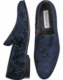 Paisley & Gray Party Bow Formal Loafers, Blue & Black Velvet Spackle
