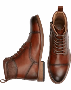 Joseph Abboud Cap Toe Inside Zipper Ankle Boots, Cognac