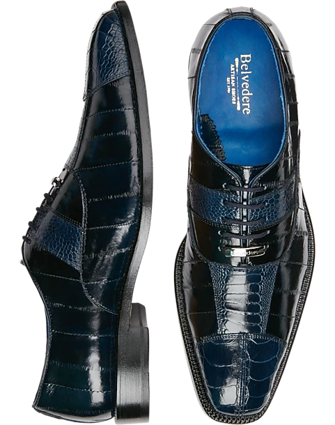Belvedere Mare Ostrich & Eel Cap Toe Oxfords, Navy 1 Belvedere Mare Ostrich & Eel Cap Toe Oxfords, Navy