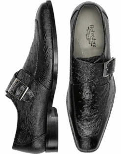 Belvedere Josh Ostrich Moc Toe Monk Strap Shoes, Brown