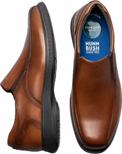Nunn Bush KORE PRO Bicycle Toe Slip Ons, Cognac