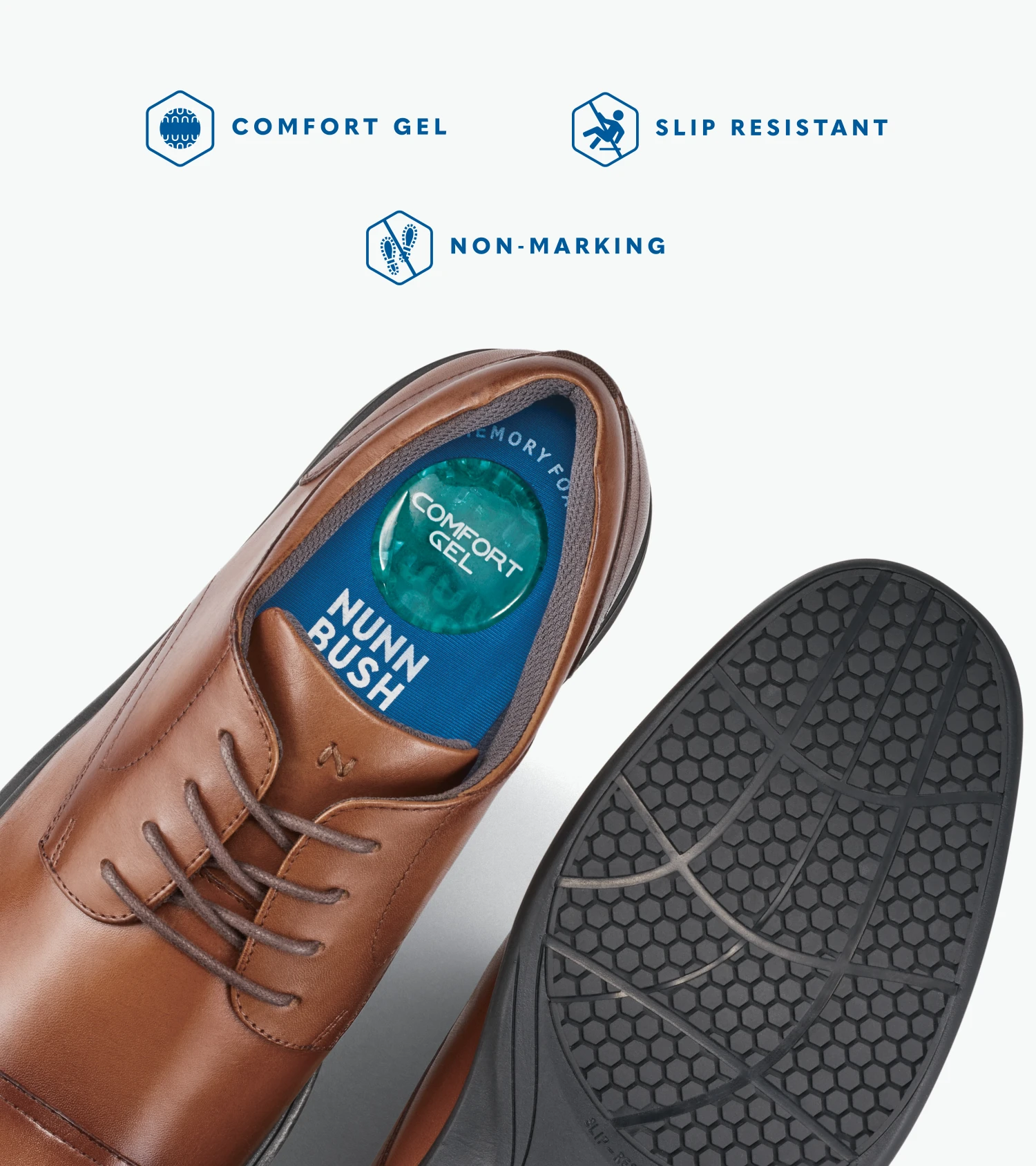 Nunn Bush KORE PRO Plain Toe Oxfords, Cognac 4 Nunn Bush KORE PRO Plain Toe Oxfords, Cognac - Image 4