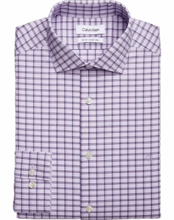 Calvin Klein Slim Fit Embroidered Logo Dress Shirt, Lavender Plaid