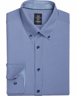 Michael Strahan Four-Way Stretch Modern Fit Dress Shirt, Blue Gingham