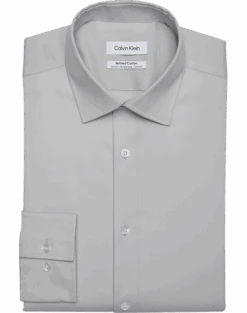 Calvin Klein Refined Cotton Stretch Supima Slim Fit Dress Shirt, Gray