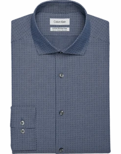 Calvin Klein Infinite Wrinkle Free Slim Fit Stretch Collar Dress Shirt, Midnight Blue Dash