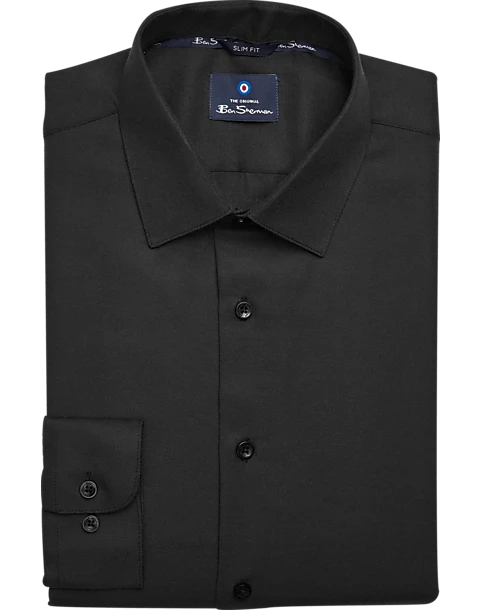 Ben Sherman Slim Fit Dobby Dress Shirt, Black Basketweave 1 Ben Sherman Slim Fit Dobby Dress Shirt, Black Basketweave