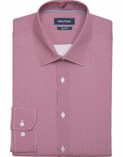 Nautica Slim Fit Four-Way Stretch Dress Shirt, Red Micro Check