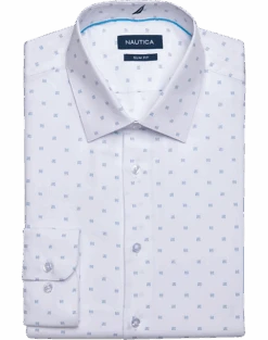 Nautica Slim Fit Four-Way Stretch Dress Shirt, White Print