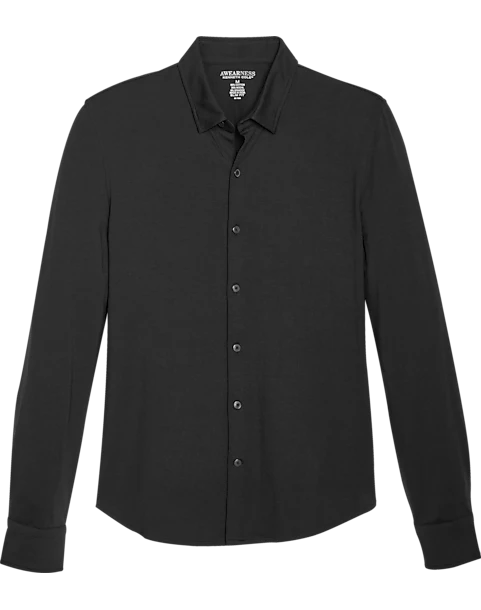 Awearness Kenneth Cole Slim Fit Spread Collar Sport Shirt, Black 1 Awearness Kenneth Cole Slim Fit Spread Collar Sport Shirt, Black