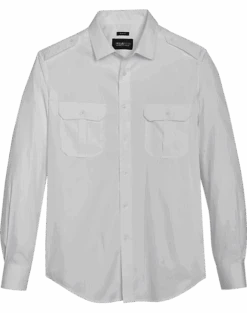 Awearness Kenneth Cole Slim Fit Twill Military Sport Shirt, White