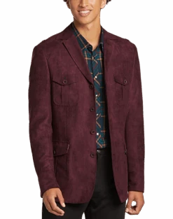 Paisley & Gray Slim Fit Ultra-suede Military Jacket, Burgundy