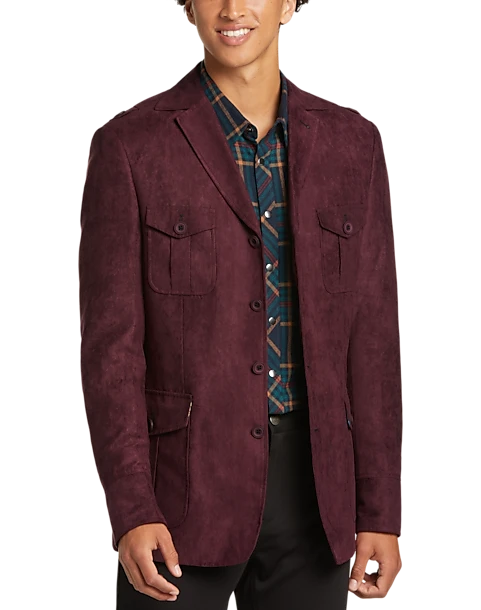 Paisley & Gray Slim Fit Ultra-suede Military Jacket, Burgundy 1 Paisley & Gray Slim Fit Ultra-suede Military Jacket, Burgundy