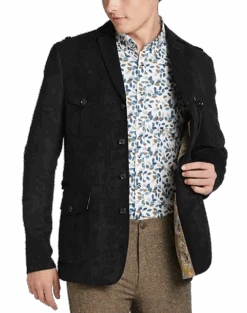 Paisley & Gray Slim Fit Military Coat, Black