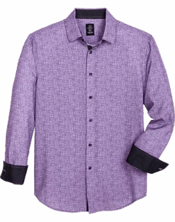 Michael Strahan Modern Fit Hidden Button-Down Collar Sport Shirt, Purple Gingham