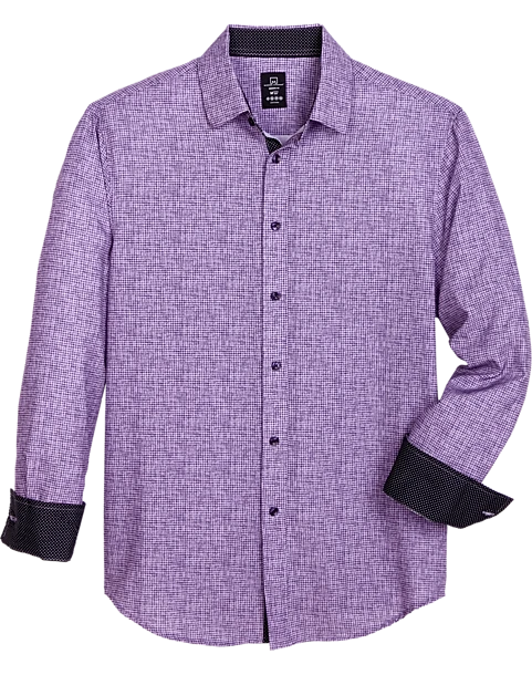 Michael Strahan Modern Fit Hidden Button-Down Collar Sport Shirt, Purple Gingham 1 Michael Strahan Modern Fit Hidden Button-Down Collar Sport Shirt, Purple Gingham
