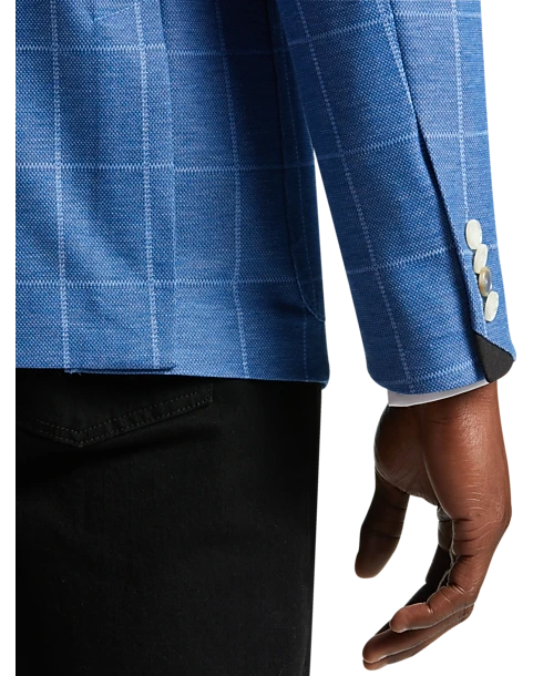 Michael Strahan Modern Fit Knit Sport Coat, Medium Blue Windowpane 2 Michael Strahan Modern Fit Knit Sport Coat, Medium Blue Windowpane - Image 2