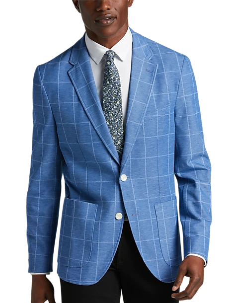 Michael Strahan Modern Fit Knit Sport Coat, Medium Blue Windowpane 1 Michael Strahan Modern Fit Knit Sport Coat, Medium Blue Windowpane