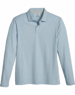 Joseph Abboud Modern Fit Long Sleeve Polo Shirt, Light Blue Slub Stripe