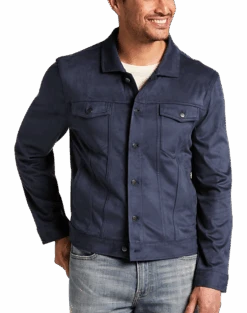 Joseph Abboud Modern Fit Faux Suede Trucker Jacket, Navy