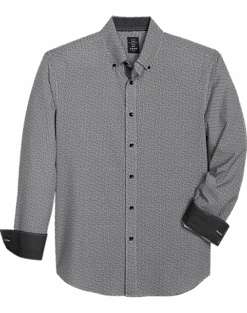 Michael Strahan Four-Way Stretch Modern Fit Sport Shirt, Black Geo-Pinwheel