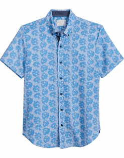 Con.Struct Slim Fit Short Sleeve Sport Shirt, Blue Palm Leaves & Pink Flamingos